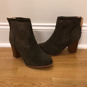 Olive green suede booties